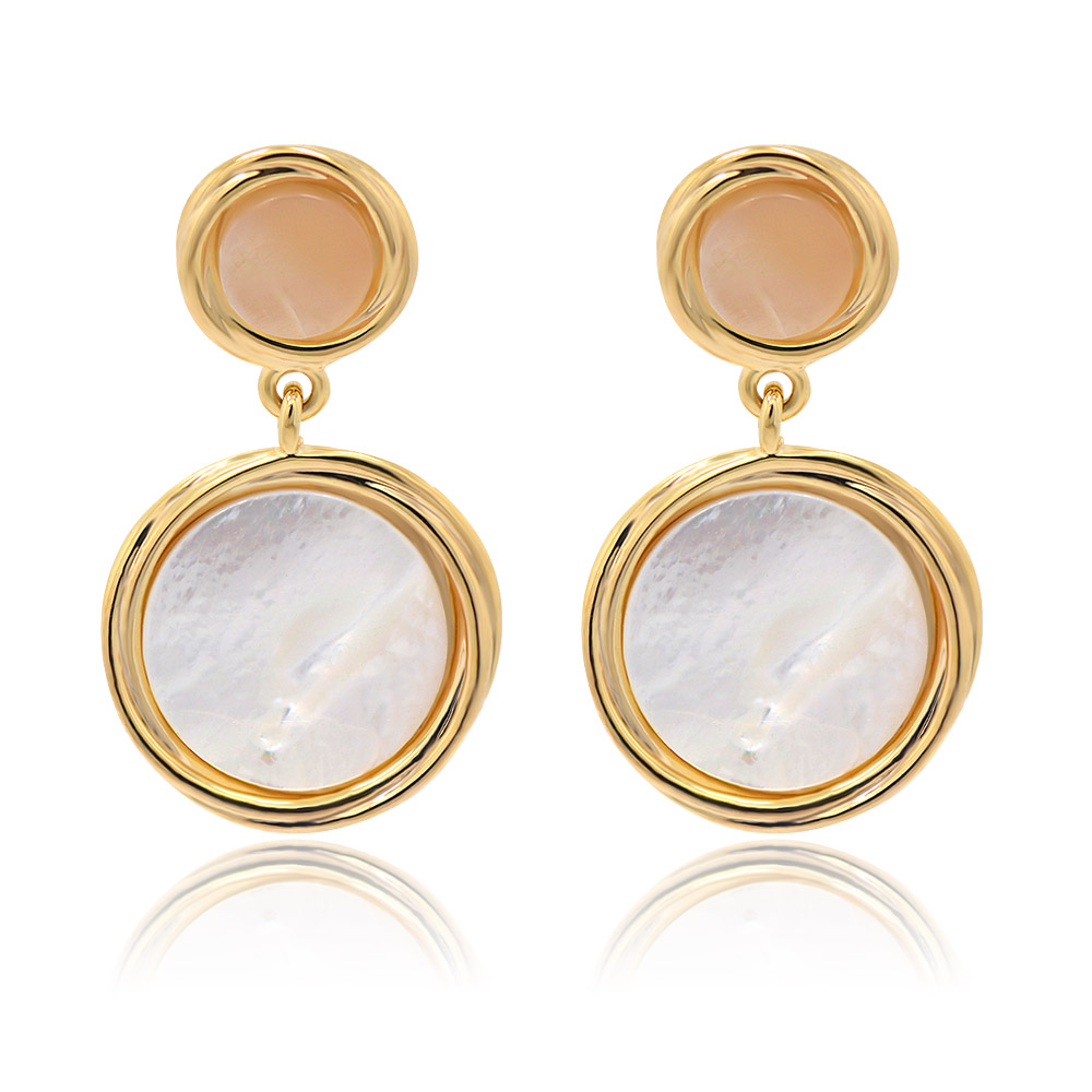 Mini Flat Double Round Shell Disc Earrings